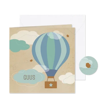 Geboortekaartje luchtballon blauw